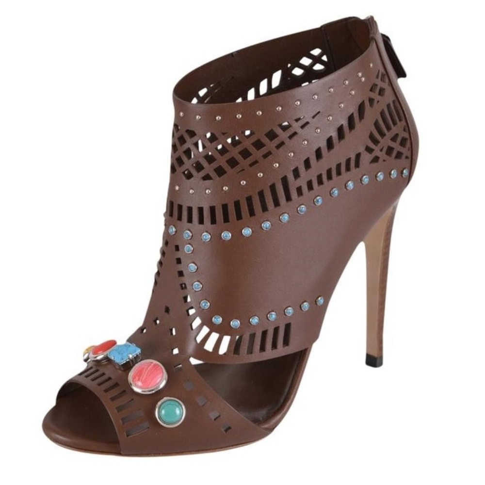 GUCCI Laser Cut Leather Jeweled Lifford Ankle Boot